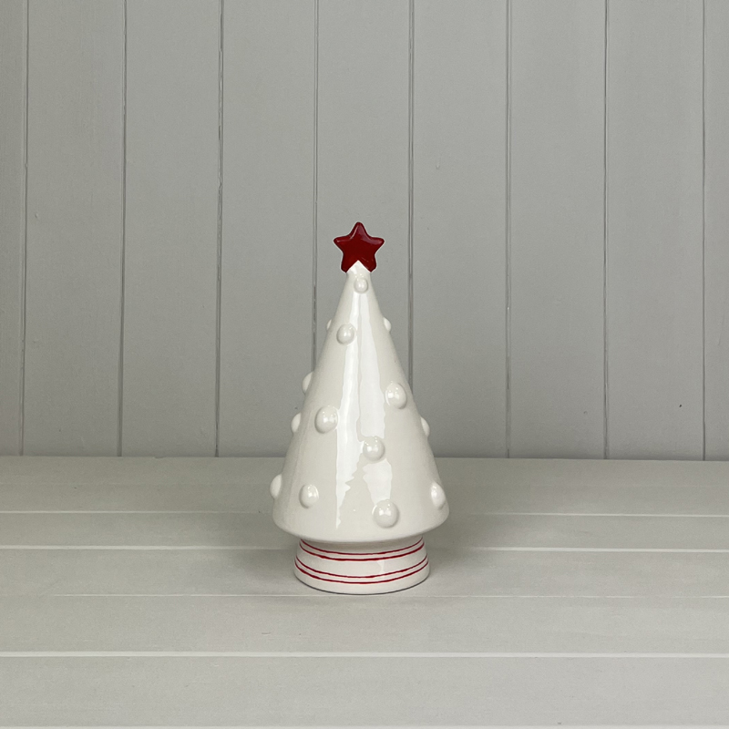 Large White Ceramic Tree with Red Star detail page